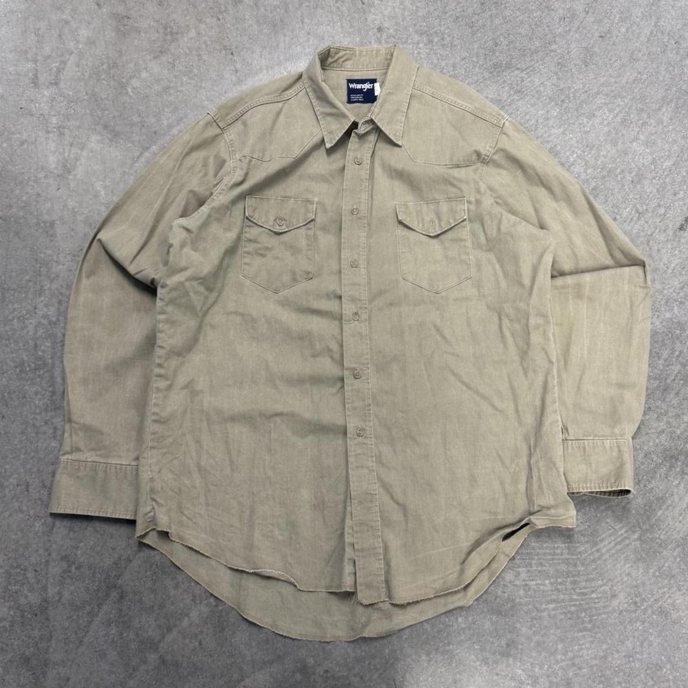 Vintage Western Wrangler Tan Solid Regular Fit Button-Up Long Sleeve L